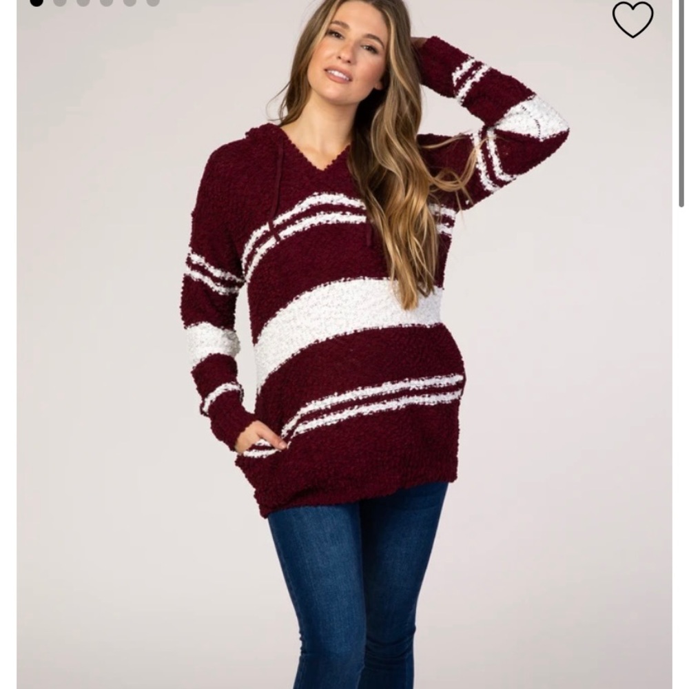 Burgundy striped popcorn maternity sweater
